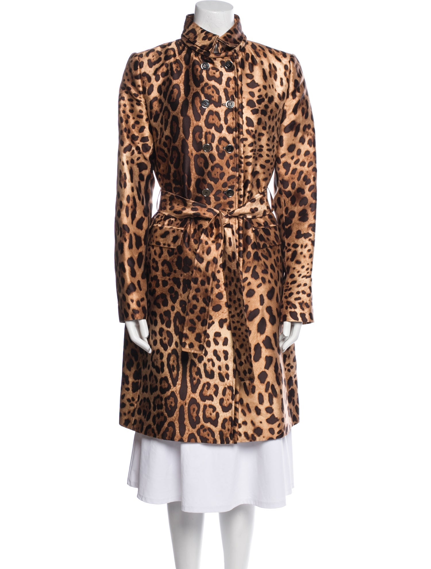 Dolce & Gabbana Silk Animal Print Trench Coat
