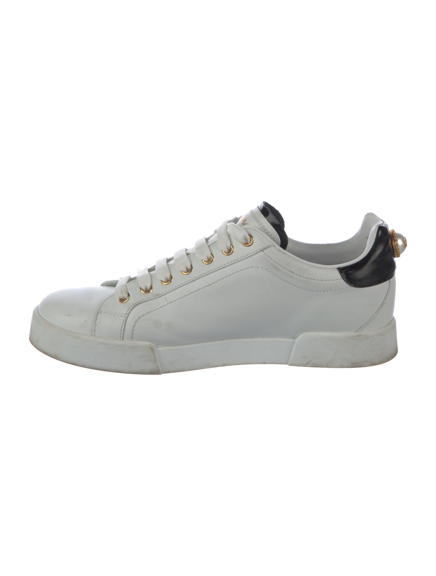 Dolce & Gabbana Faux Pearl Accents Leather Sneakers