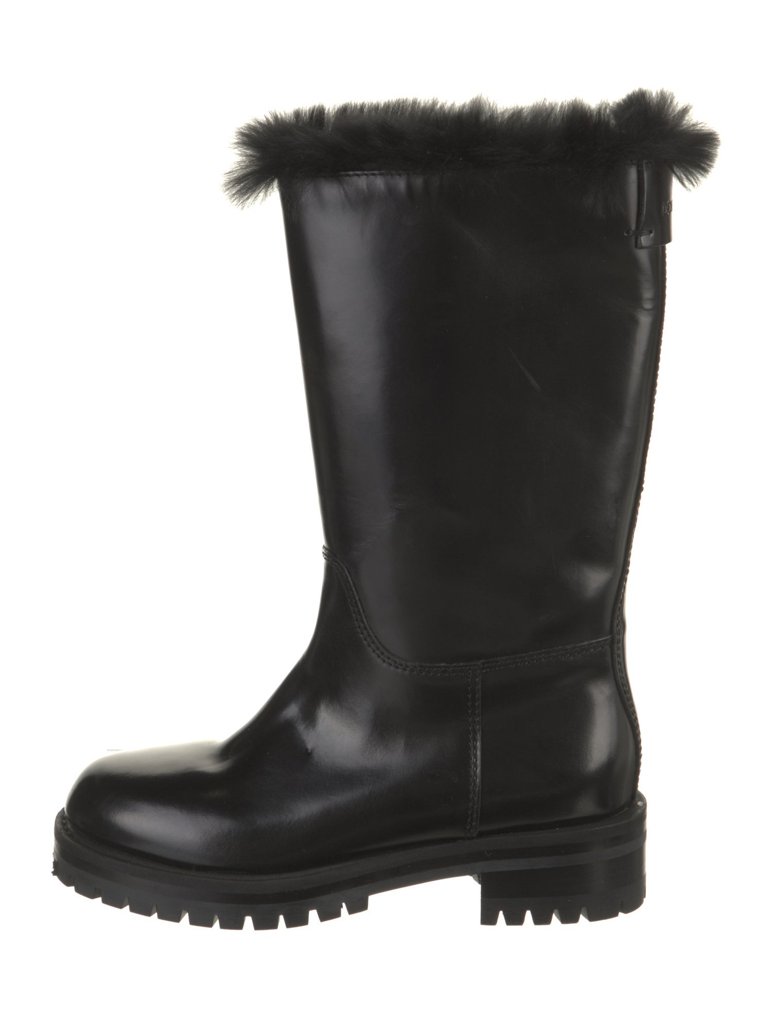 Dolce & Gabbana Leather Fur Trim Rain Boots
