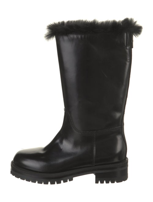 Dolce & Gabbana Leather Fur Trim Rain Boots