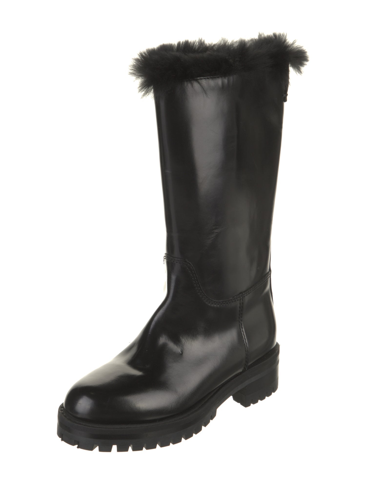 Dolce & Gabbana Leather Fur Trim Rain Boots