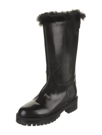 Dolce & Gabbana Leather Fur Trim Rain Boots