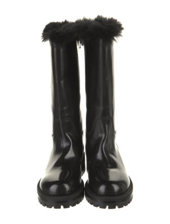 Dolce & Gabbana Leather Fur Trim Rain Boots