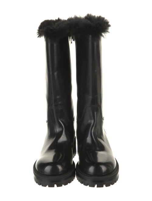 Dolce & Gabbana Leather Fur Trim Rain Boots