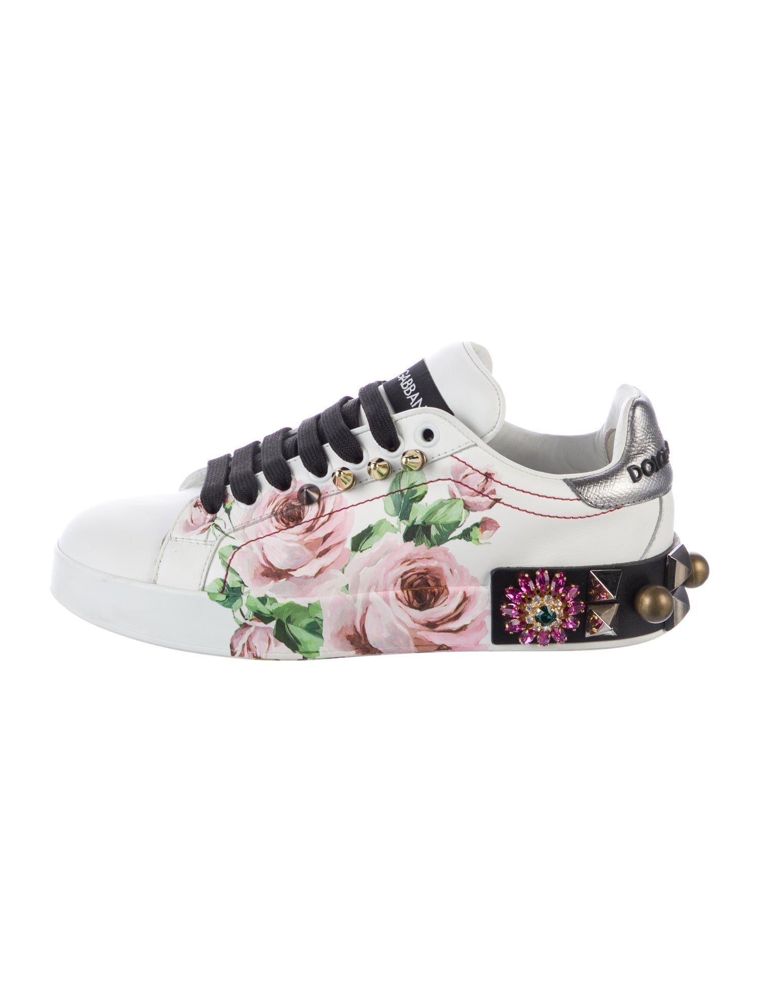 Dolce & Gabbana Leather Floral Print Sneakers