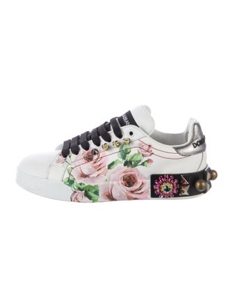 Dolce & Gabbana Leather Floral Print Sneakers