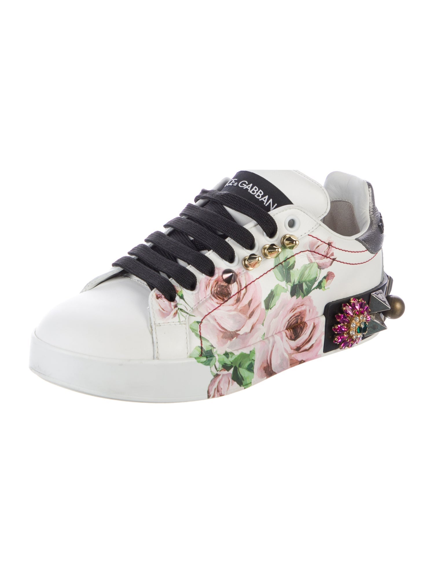 Dolce & Gabbana Leather Floral Print Sneakers