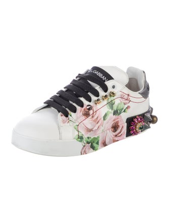 Dolce & Gabbana Leather Floral Print Sneakers