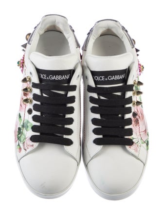 Dolce & Gabbana Leather Floral Print Sneakers