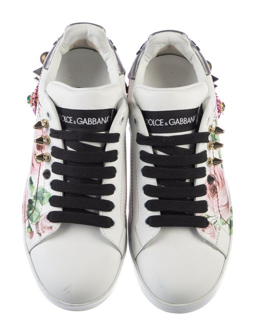 Dolce & Gabbana Leather Floral Print Sneakers
