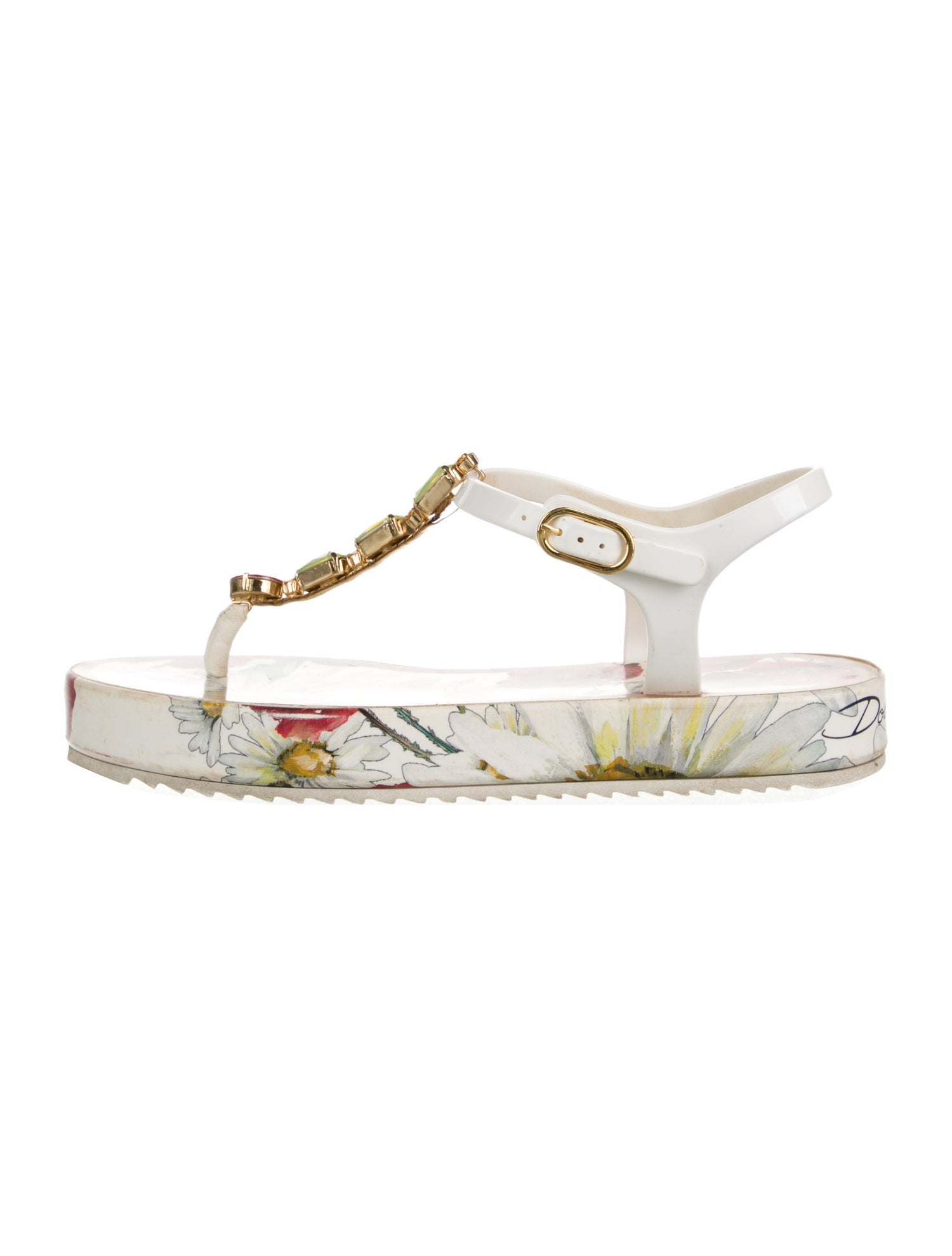 Dolce & Gabbana PVC Floral Print T-Strap Sandals