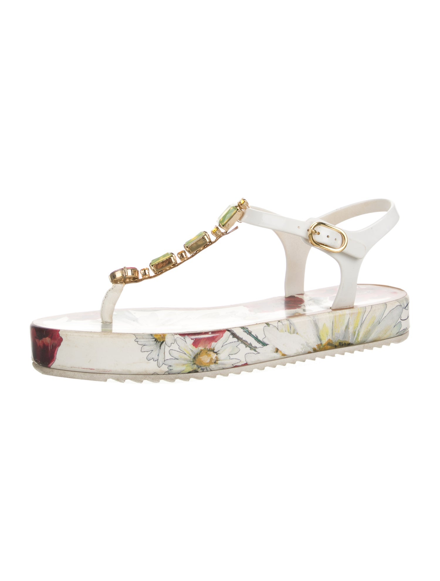 Dolce & Gabbana PVC Floral Print T-Strap Sandals