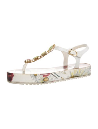 Dolce & Gabbana PVC Floral Print T-Strap Sandals