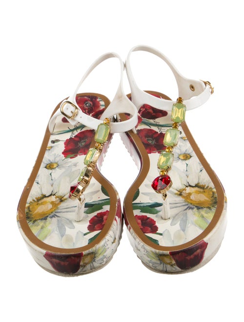 Dolce & Gabbana PVC Floral Print T-Strap Sandals
