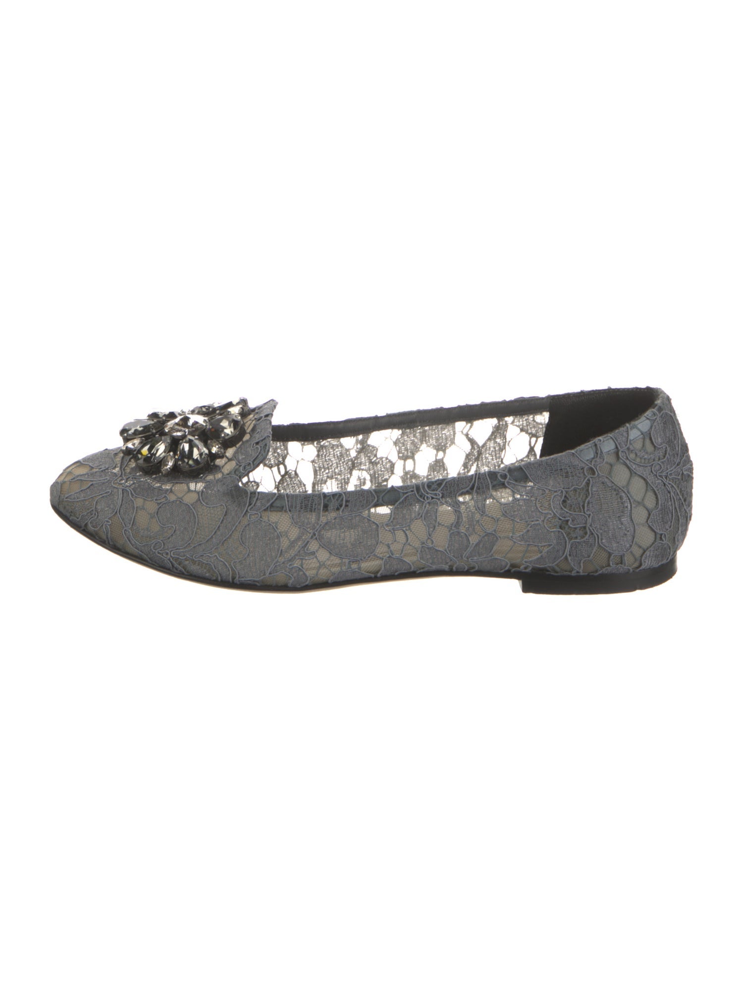 Dolce & Gabbana Lace Crystal Embellishments Flats