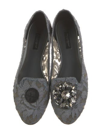 Dolce & Gabbana Lace Crystal Embellishments Flats