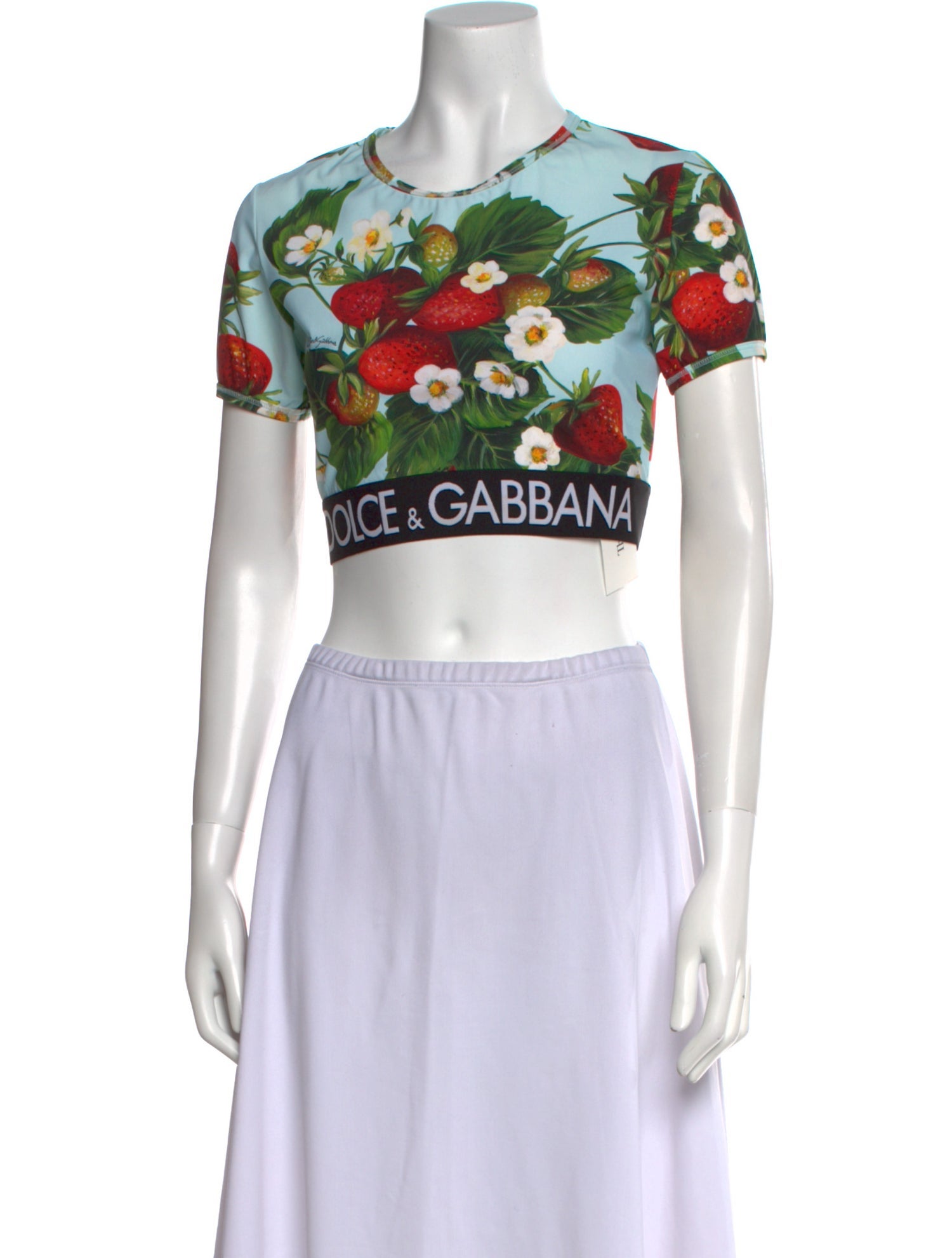 Dolce & Gabbana Floral Print Crew Neck Crop Top