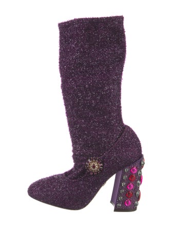 Dolce & Gabbana Tweed Pattern Crystal Embellishments Sock Boots