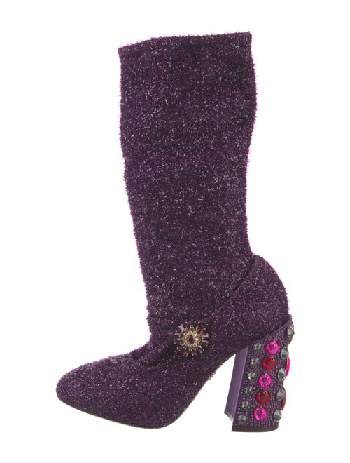 Dolce & Gabbana Tweed Pattern Crystal Embellishments Sock Boots