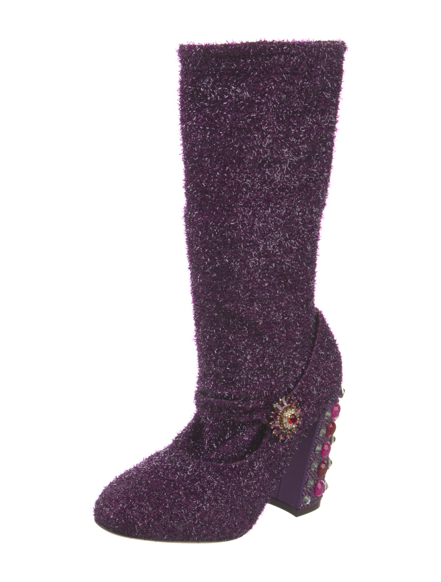Dolce & Gabbana Tweed Pattern Crystal Embellishments Sock Boots