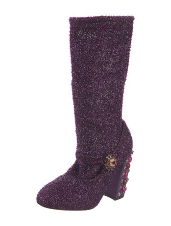 Dolce & Gabbana Tweed Pattern Crystal Embellishments Sock Boots