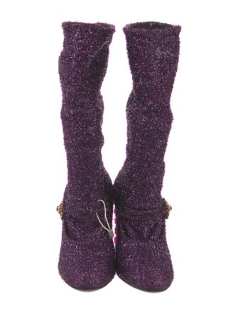 Dolce & Gabbana Tweed Pattern Crystal Embellishments Sock Boots