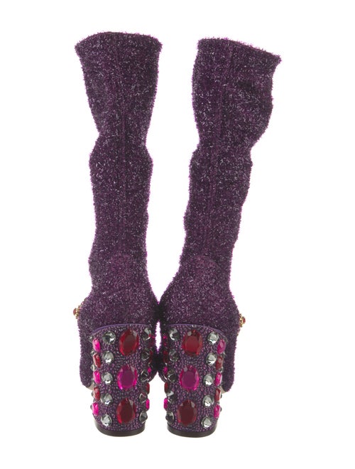Dolce & Gabbana Tweed Pattern Crystal Embellishments Sock Boots