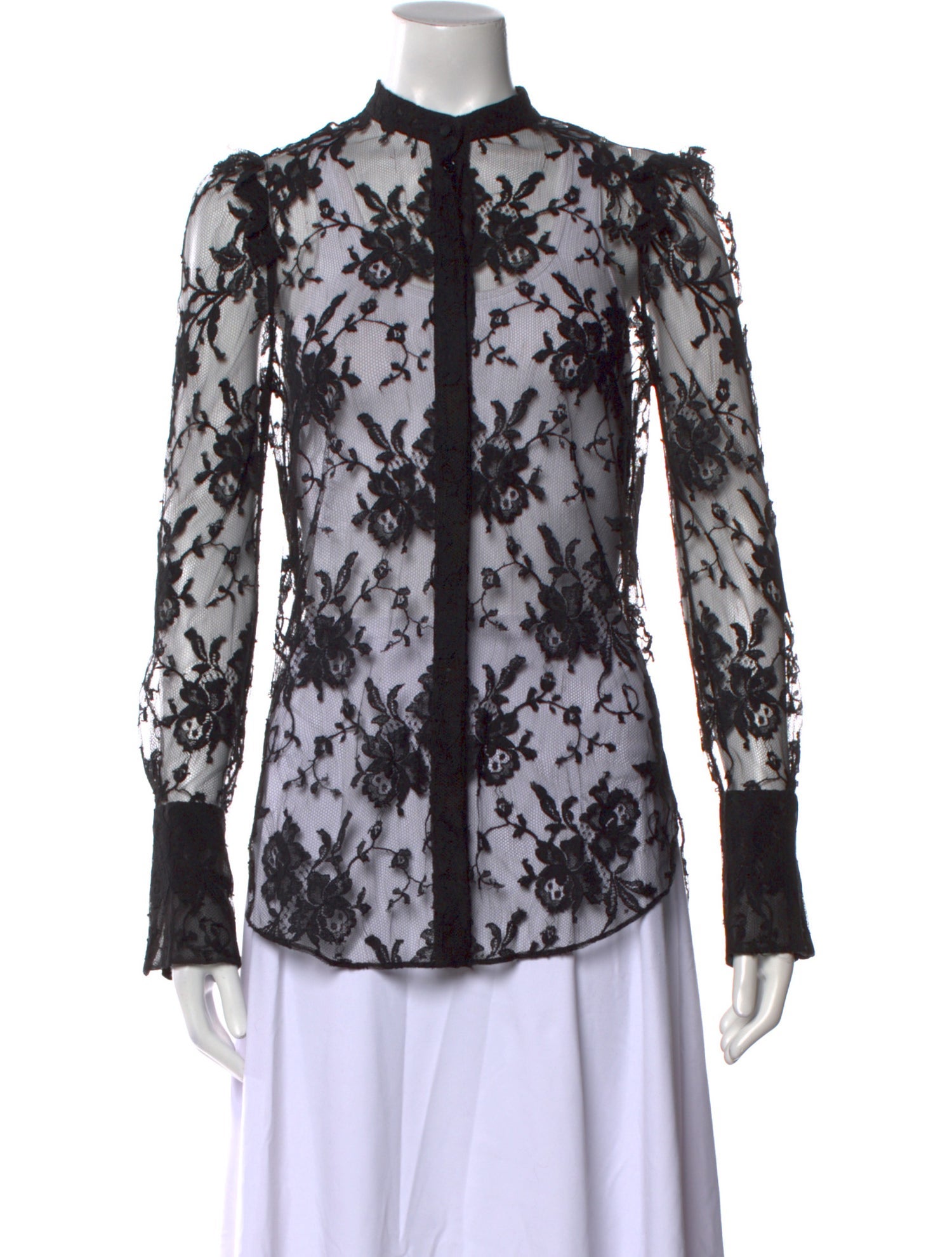 Dolce & Gabbana Lace Pattern Mock Neck Button-Up Top