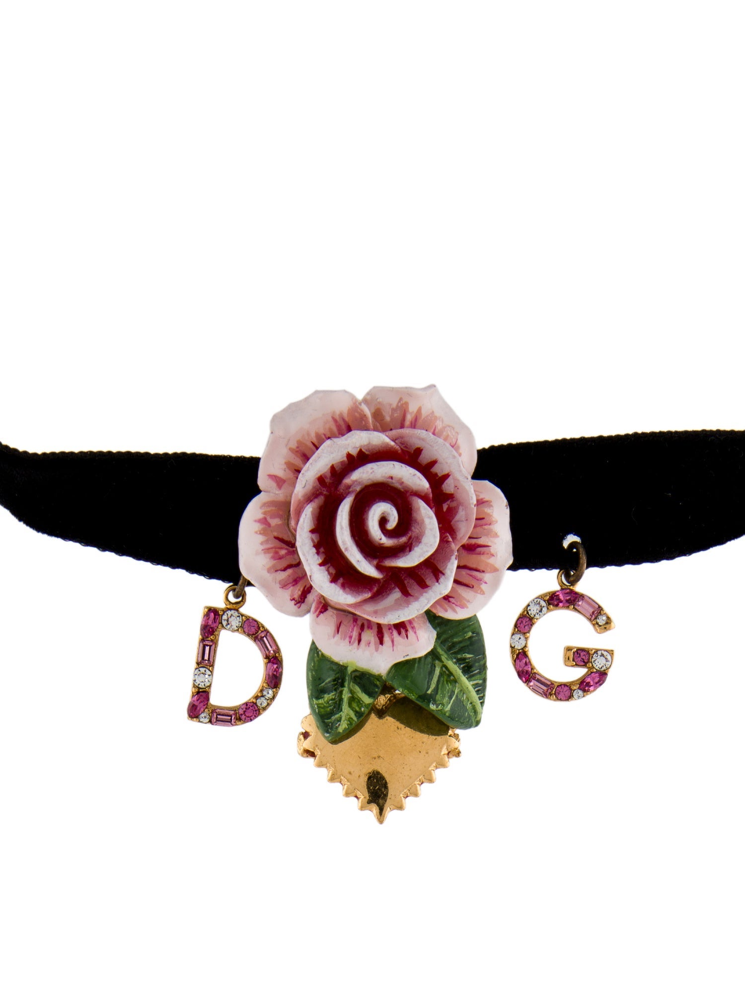 Dolce & Gabbana Crystal, Faux Pearl & Enamel Velvet Rose Heart Choker