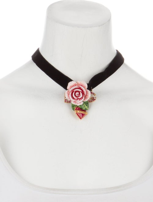 Dolce & Gabbana Crystal, Faux Pearl & Enamel Velvet Rose Heart Choker