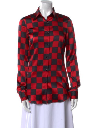 Dolce & Gabbana Silk Plaid Print Button-Up Top
