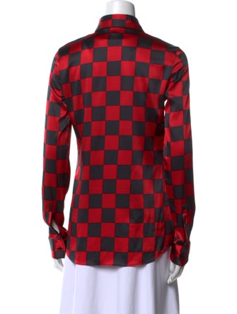 Dolce & Gabbana Silk Plaid Print Button-Up Top