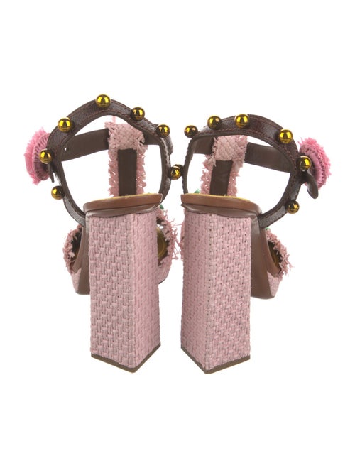 Dolce & Gabbana Raffia Studded Accents T-Strap Sandals