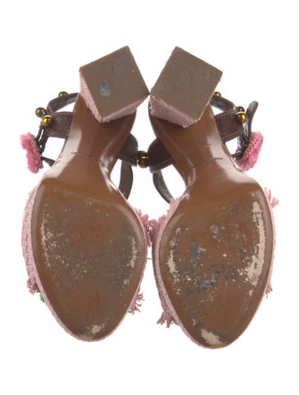 Dolce & Gabbana Raffia Studded Accents T-Strap Sandals