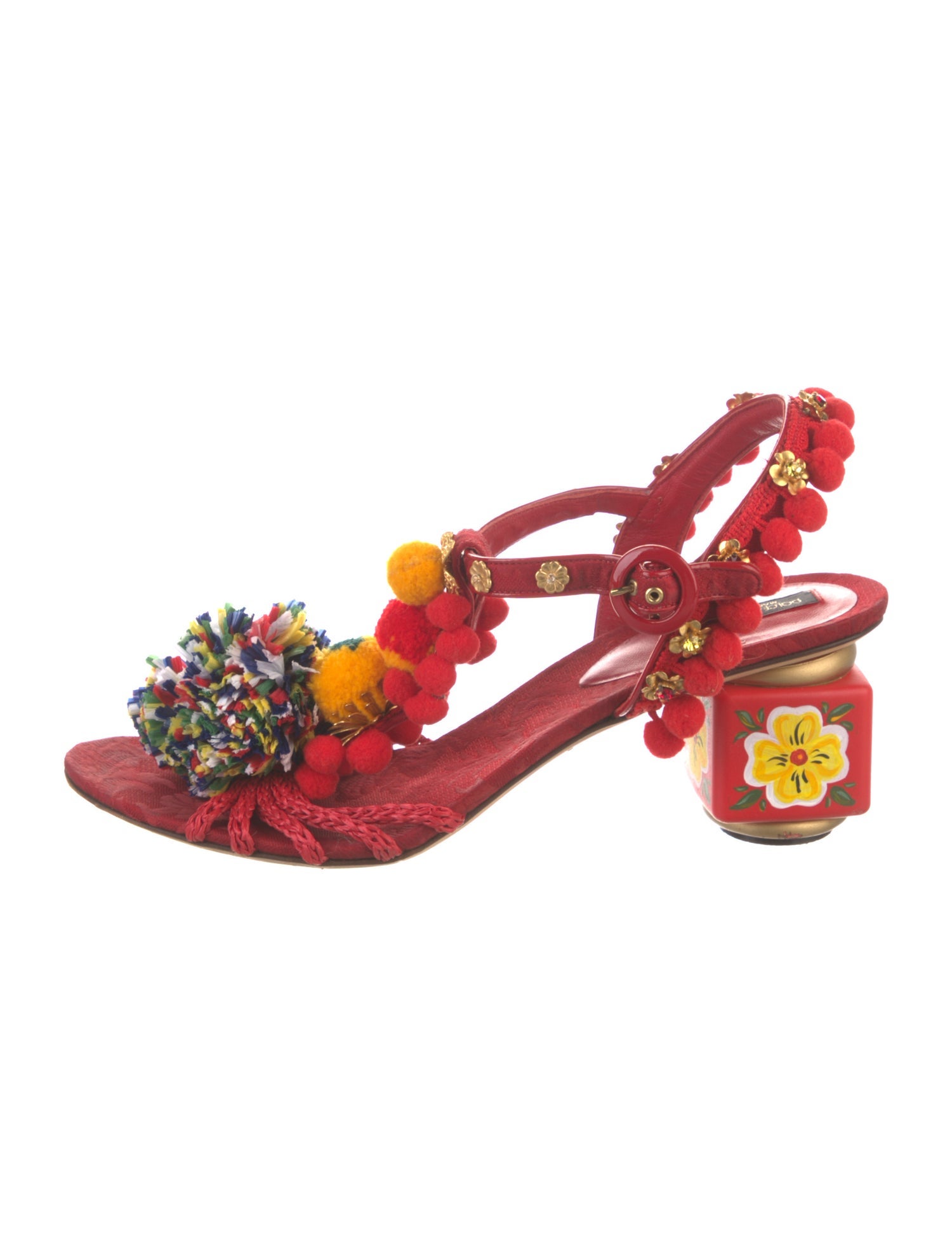 Dolce & Gabbana Leather Floral Print Slingback Sandals