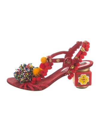 Dolce & Gabbana Leather Floral Print Slingback Sandals