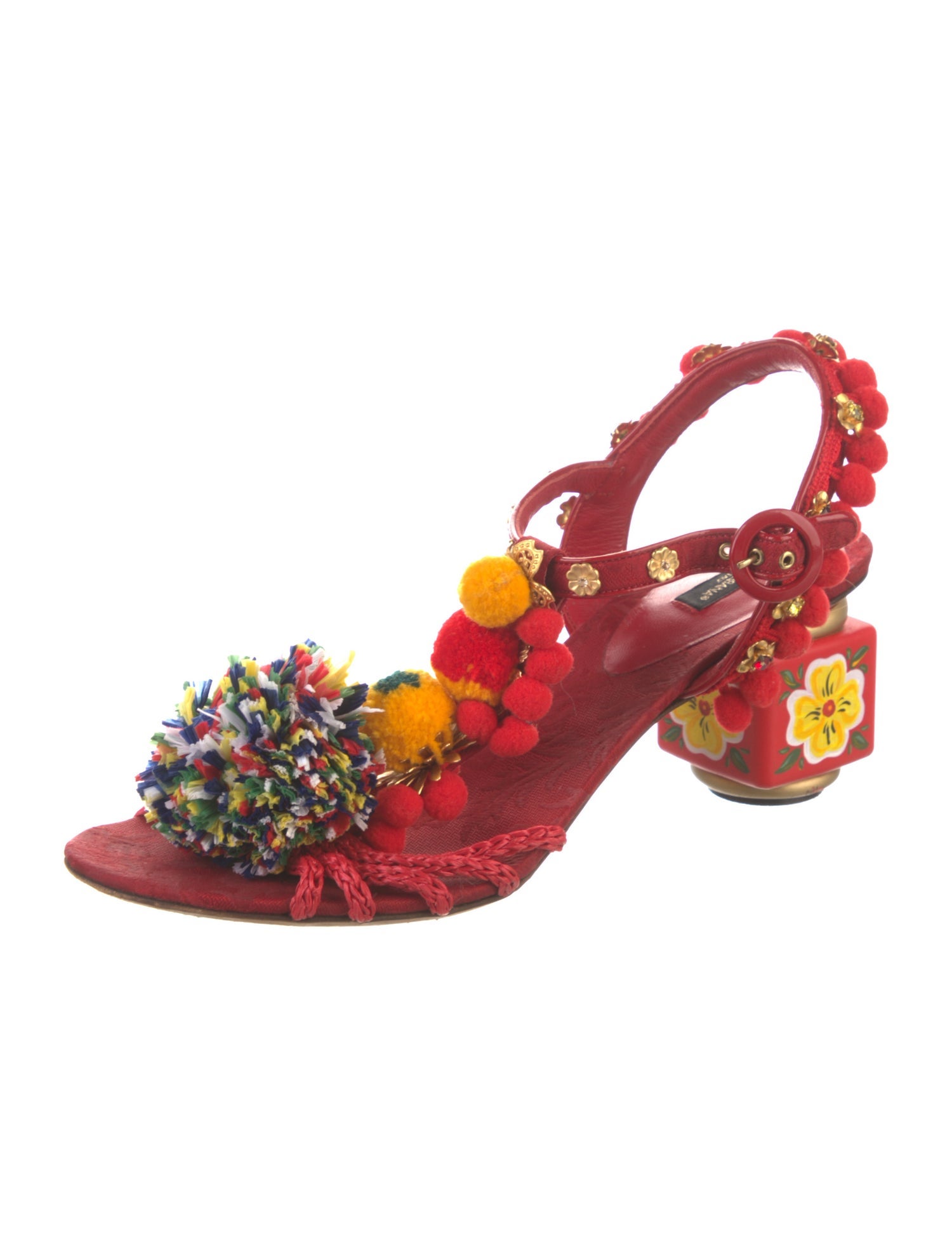 Dolce & Gabbana Leather Floral Print Slingback Sandals
