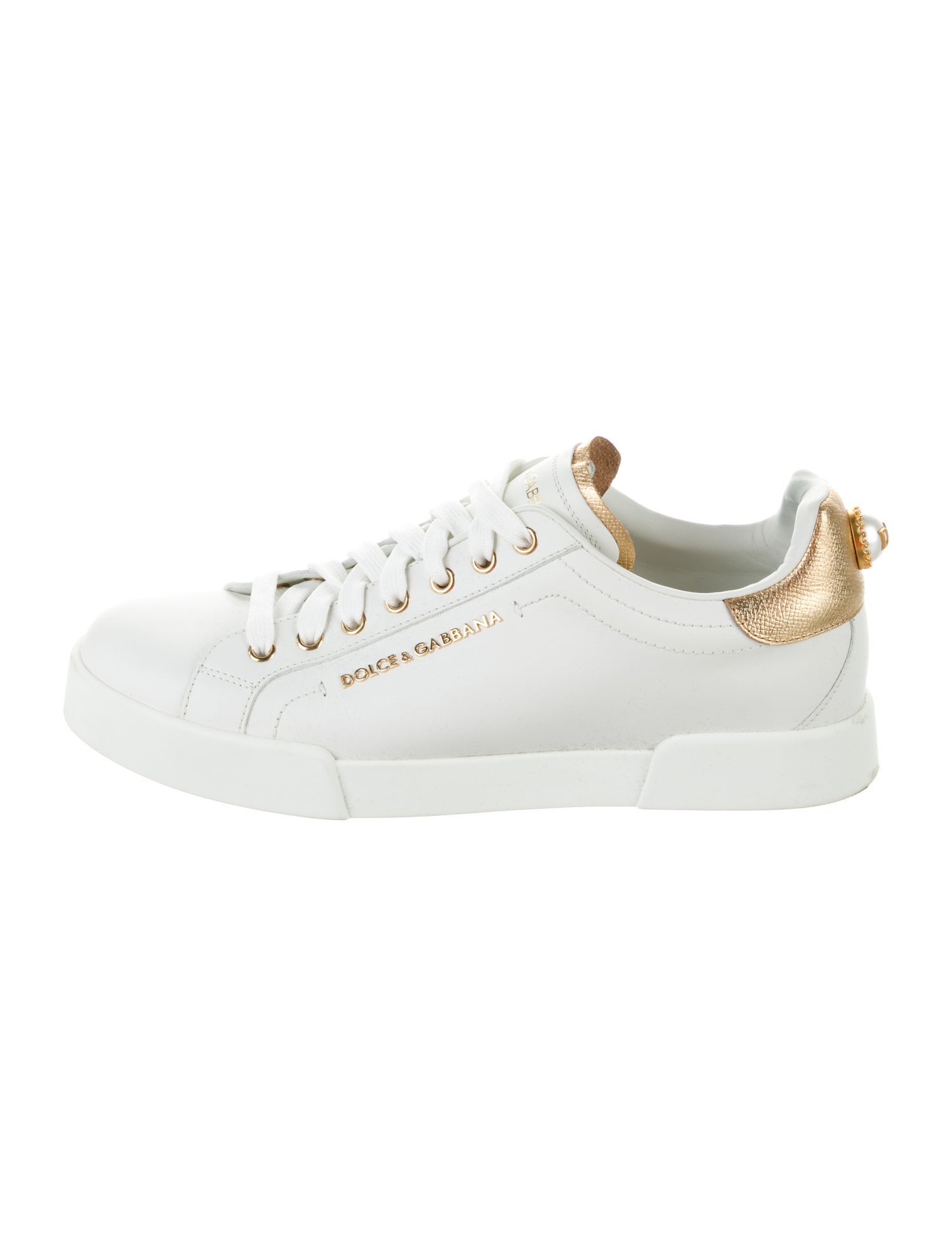 Dolce & Gabbana Faux Pearl Accents Leather Sneakers