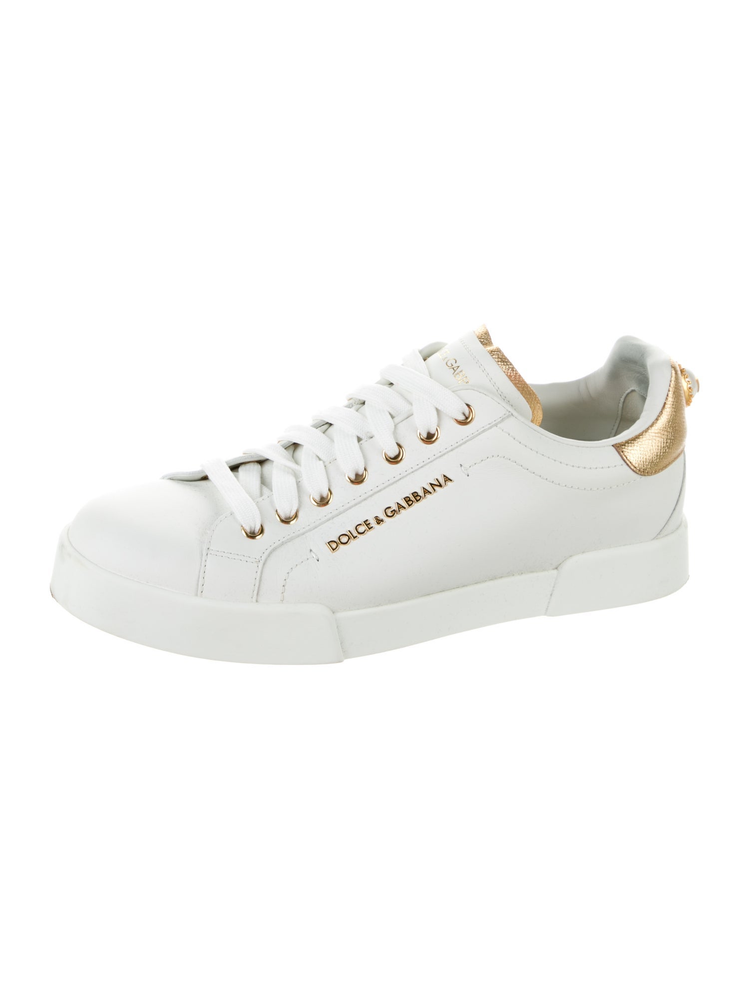 Dolce & Gabbana Faux Pearl Accents Leather Sneakers