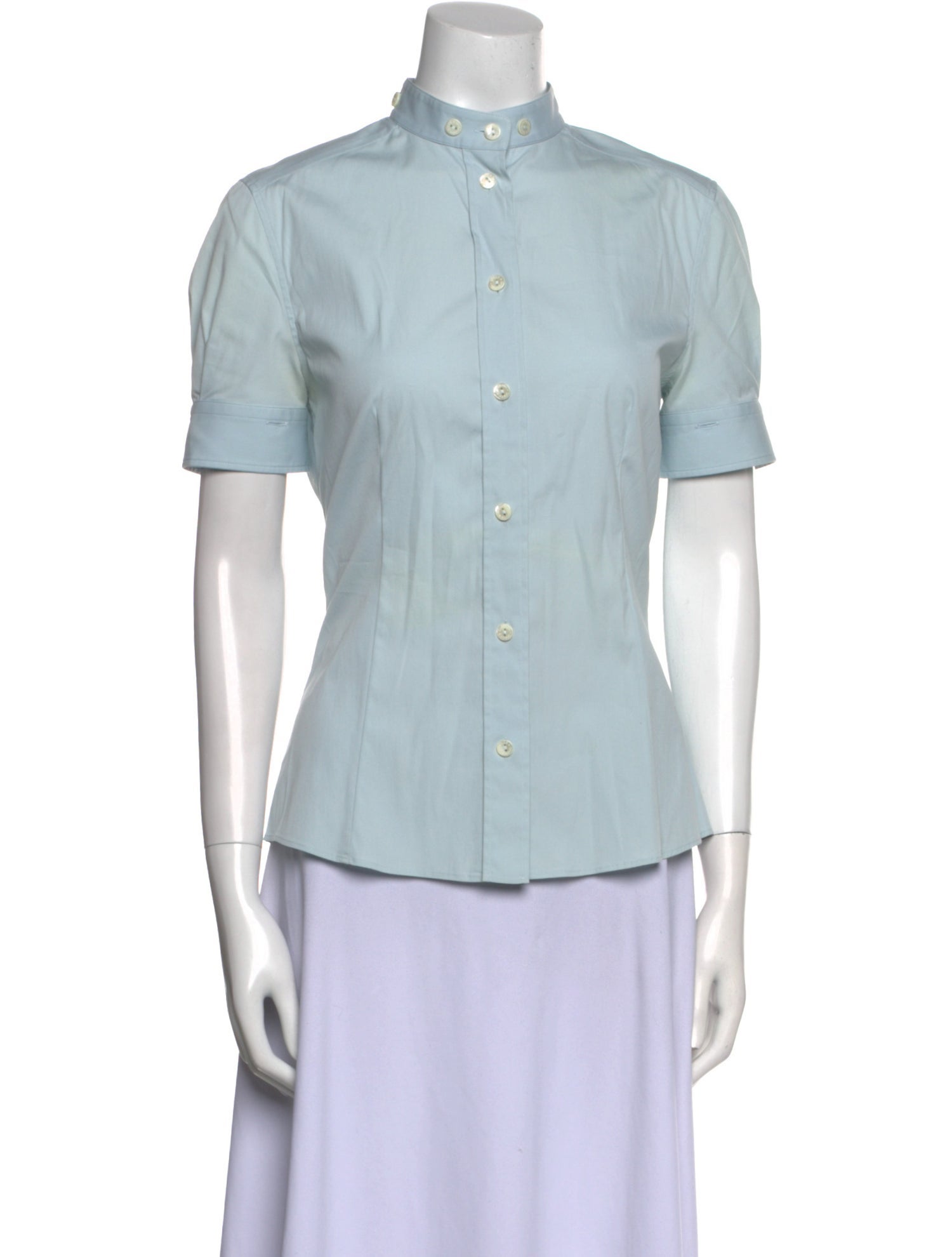 Dolce & Gabbana Mock Neck Short Sleeve Button-Up Top