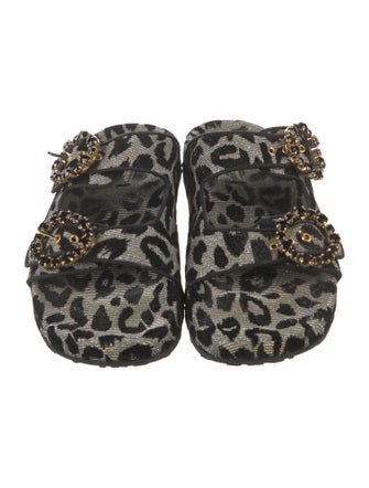 Dolce & Gabbana Animal Print Crystal Embellishments Slides