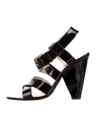 Dolce & Gabbana Patent Leather Cutout Accent Slingback Sandals