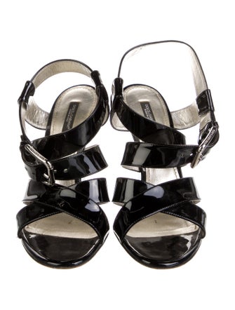 Dolce & Gabbana Patent Leather Cutout Accent Slingback Sandals