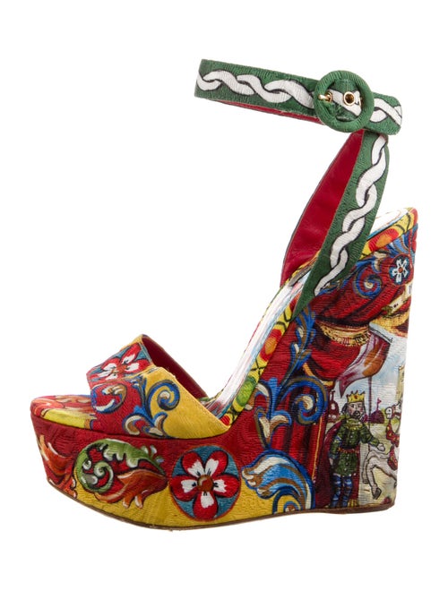 Dolce & Gabbana Majolica Print Crystal Embellishments Sandals