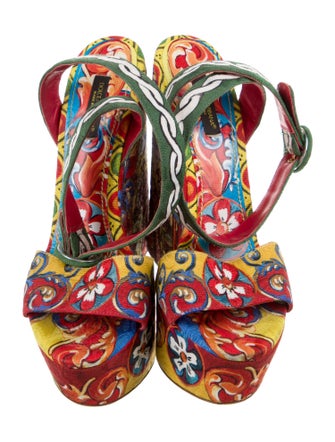 Dolce & Gabbana Majolica Print Crystal Embellishments Sandals