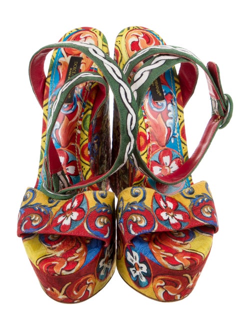 Dolce & Gabbana Majolica Print Crystal Embellishments Sandals