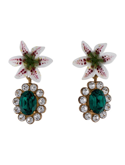 Dolce & Gabbana Crystal & Resin Lily Clip-On Drop Earrings