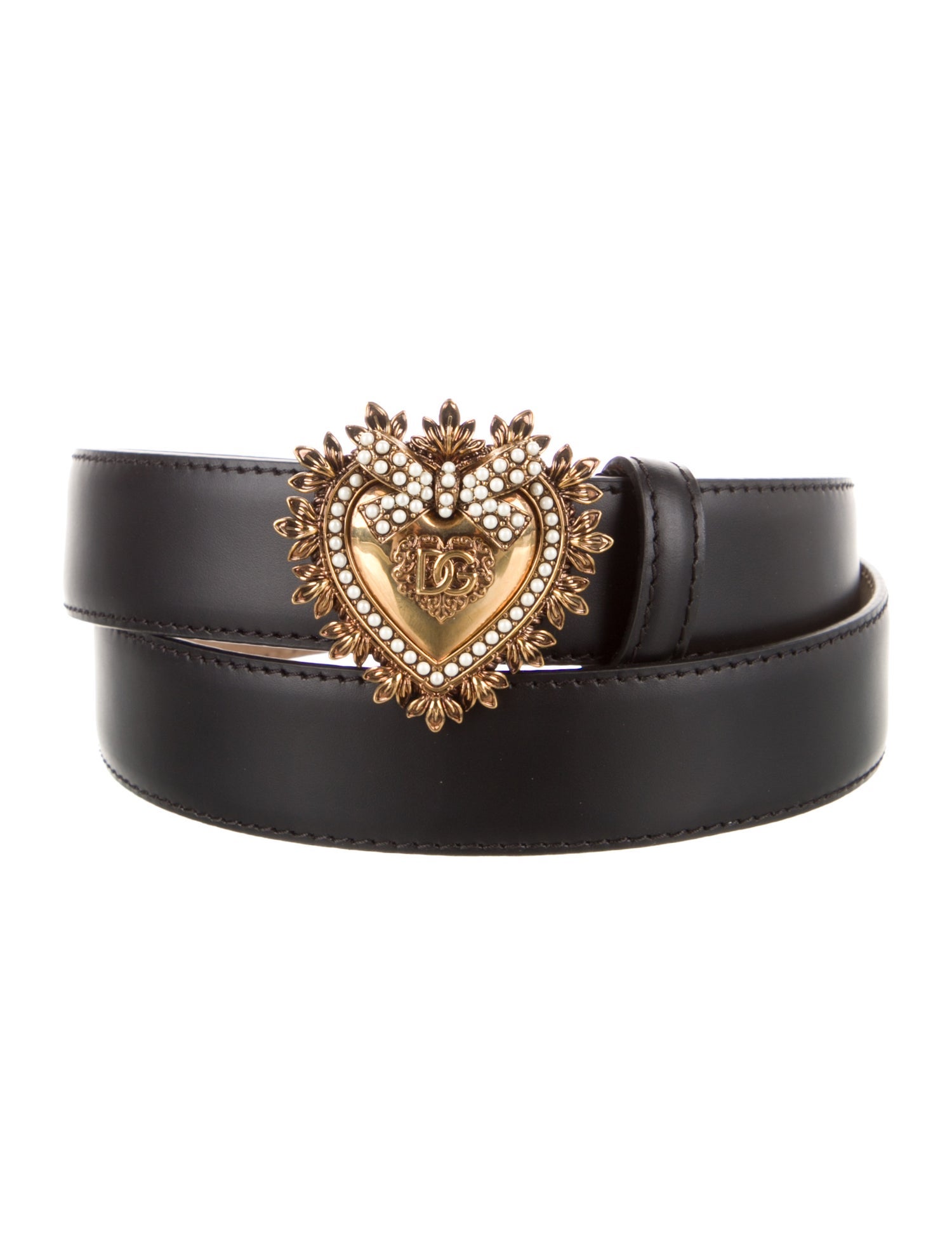 Dolce & Gabbana Faux Pearl Accents Leather Belt w/ Tags