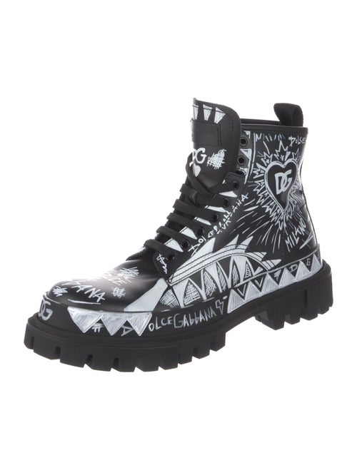 Dolce & Gabbana Leather Printed Lace-Up Boots