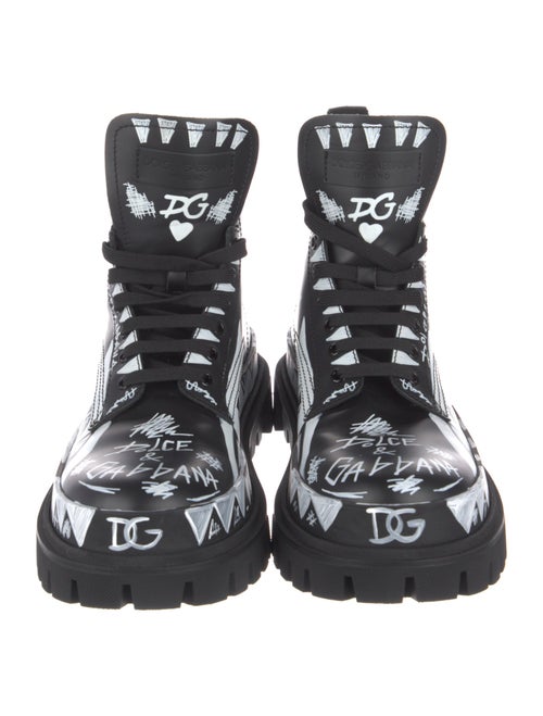 Dolce & Gabbana Leather Printed Lace-Up Boots